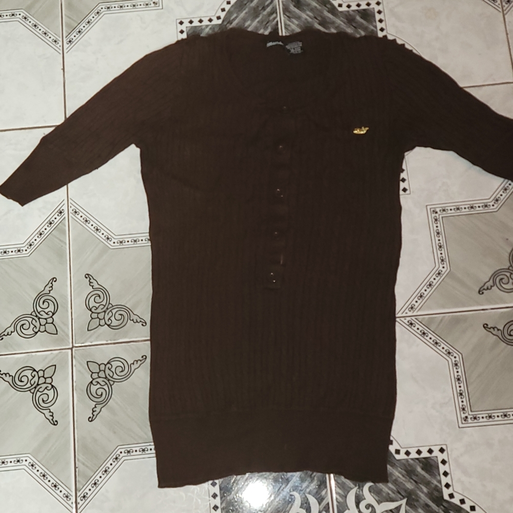 Mandee Brown Short Sleeve Jrs Knit Top M
